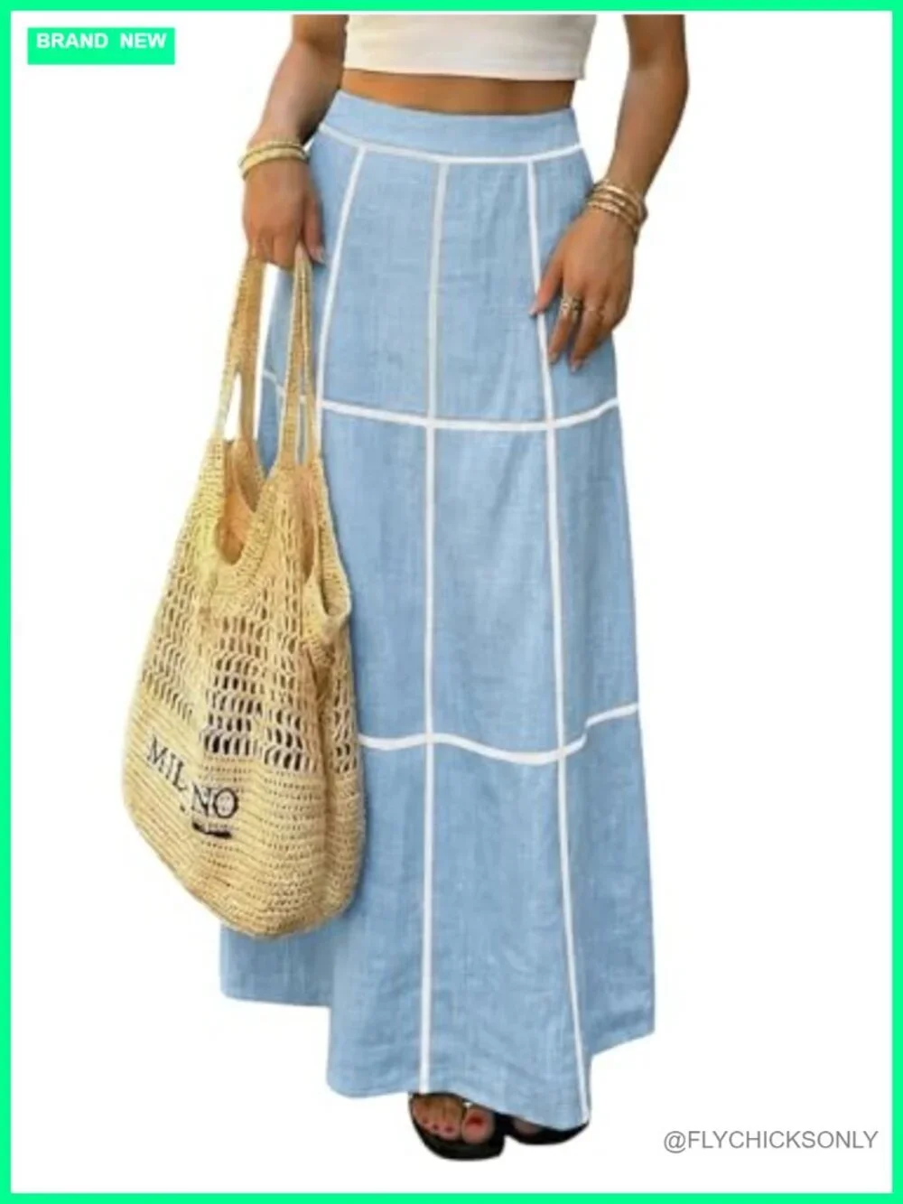 Faux Linen Boho Maxi Skirt with Pockets - Flowy A-Line